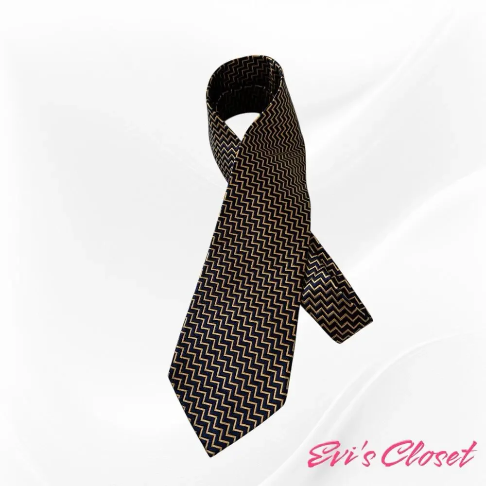 BOLGHERI Silk Tie Navy With Gold Classic Made in Italy Business Formal F68396